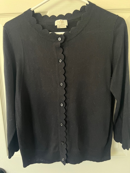 kate spade scallop-edge black light weight cardigan sweater - Picture 3 of 7